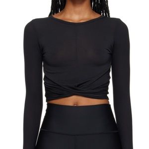 Gaze DTLA black twist front long sleeve crop top in black size M